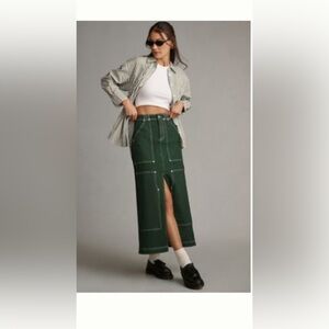 Anthropologie Green Denim Carpenter Skirt